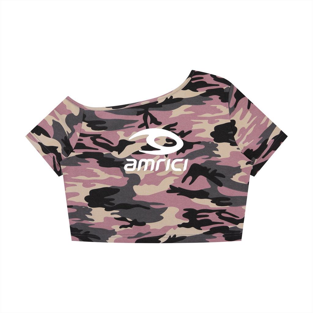THE BLAST Women's Camo Off-Shoulder Crop T-Shirt
