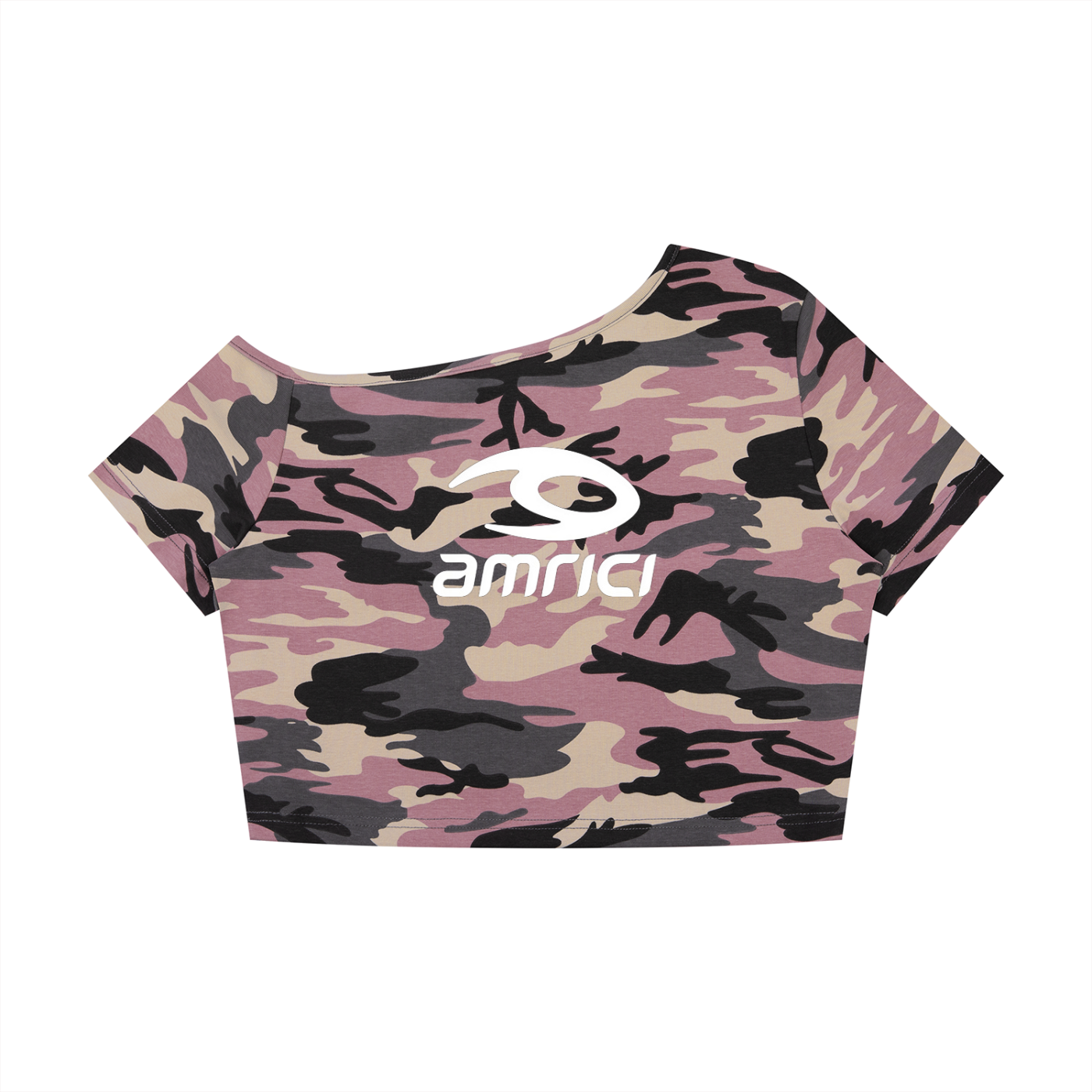 THE BLAST Women's Camo Off-Shoulder Crop T-Shirt