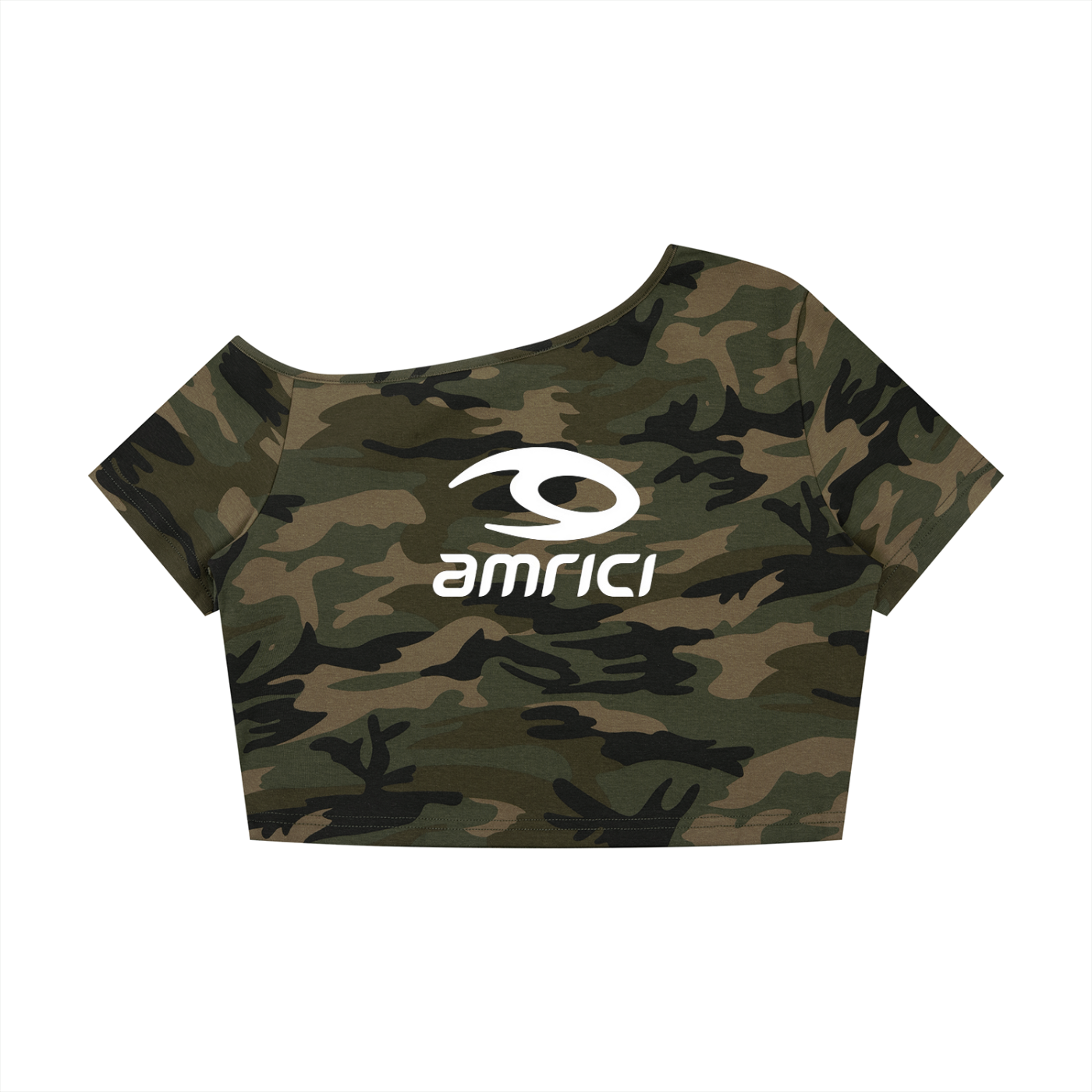 THE BLAST Women's Camo Off-Shoulder Crop T-Shirt