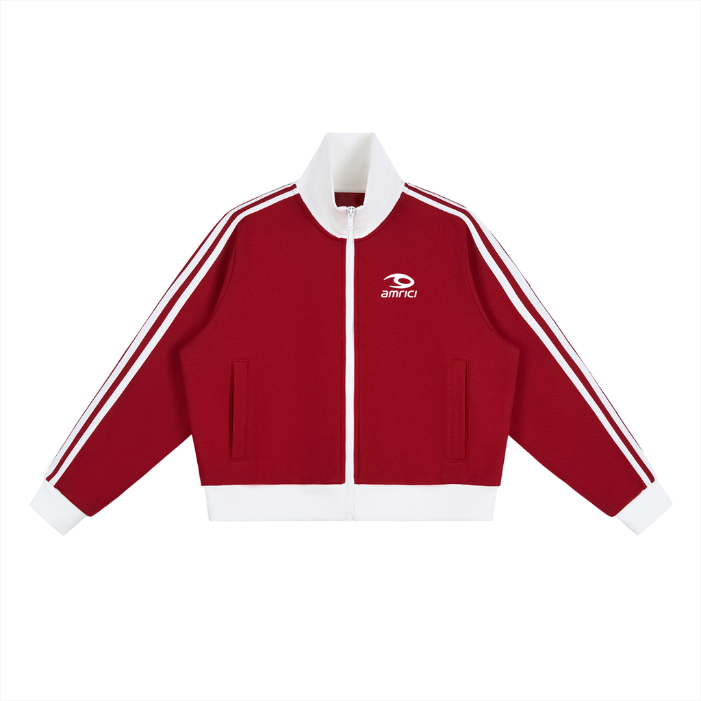 Contrast Side Stripe Fleece Cropped Track Jacket
