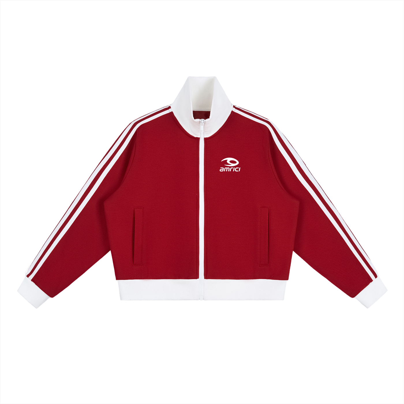 Contrast Side Stripe Fleece Cropped Track Jacket