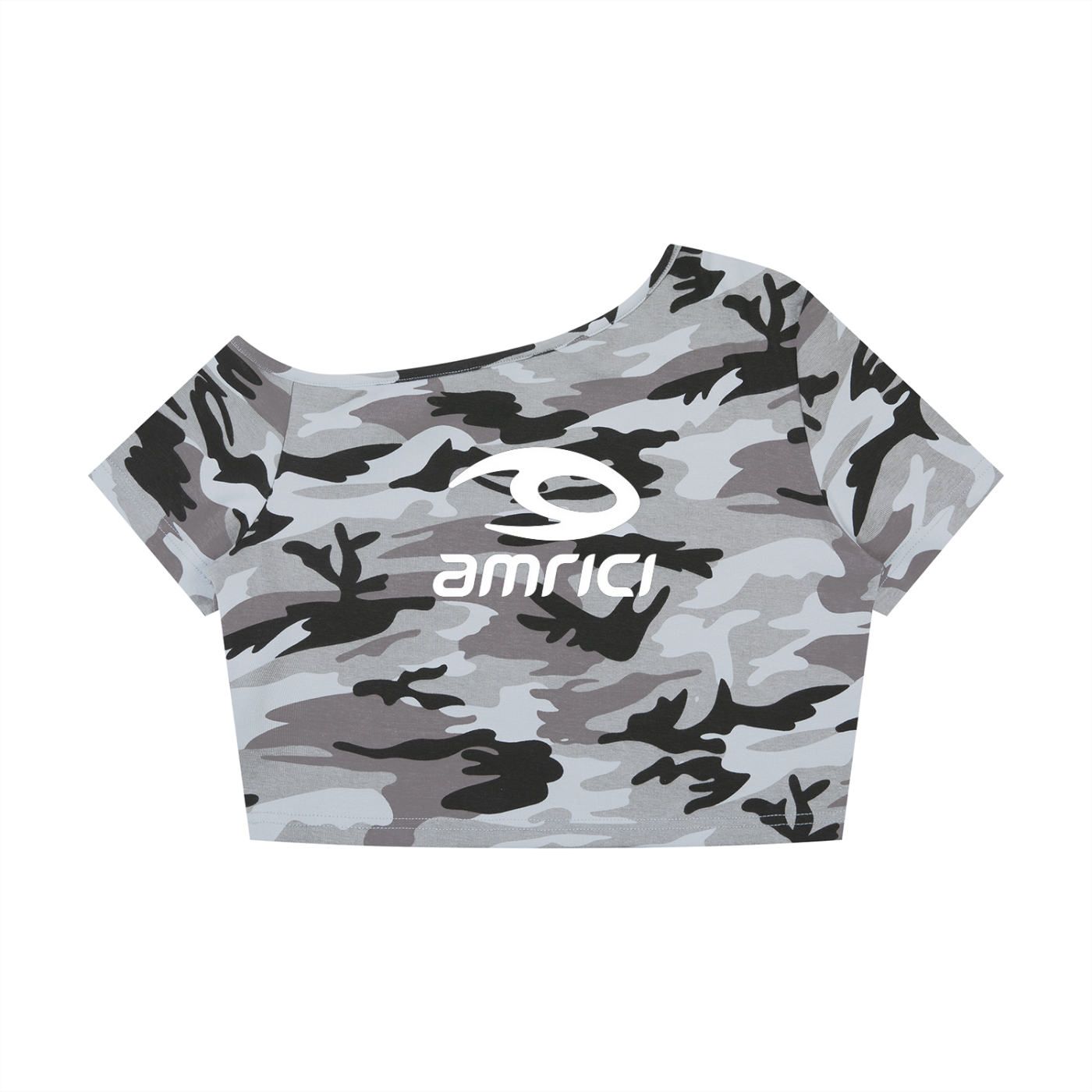THE BLAST Women's Camo Off-Shoulder Crop T-Shirt