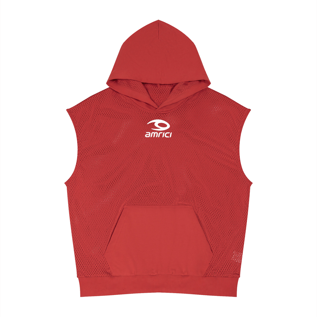 Unisex Panel Mesh Sleeveless Hoodie