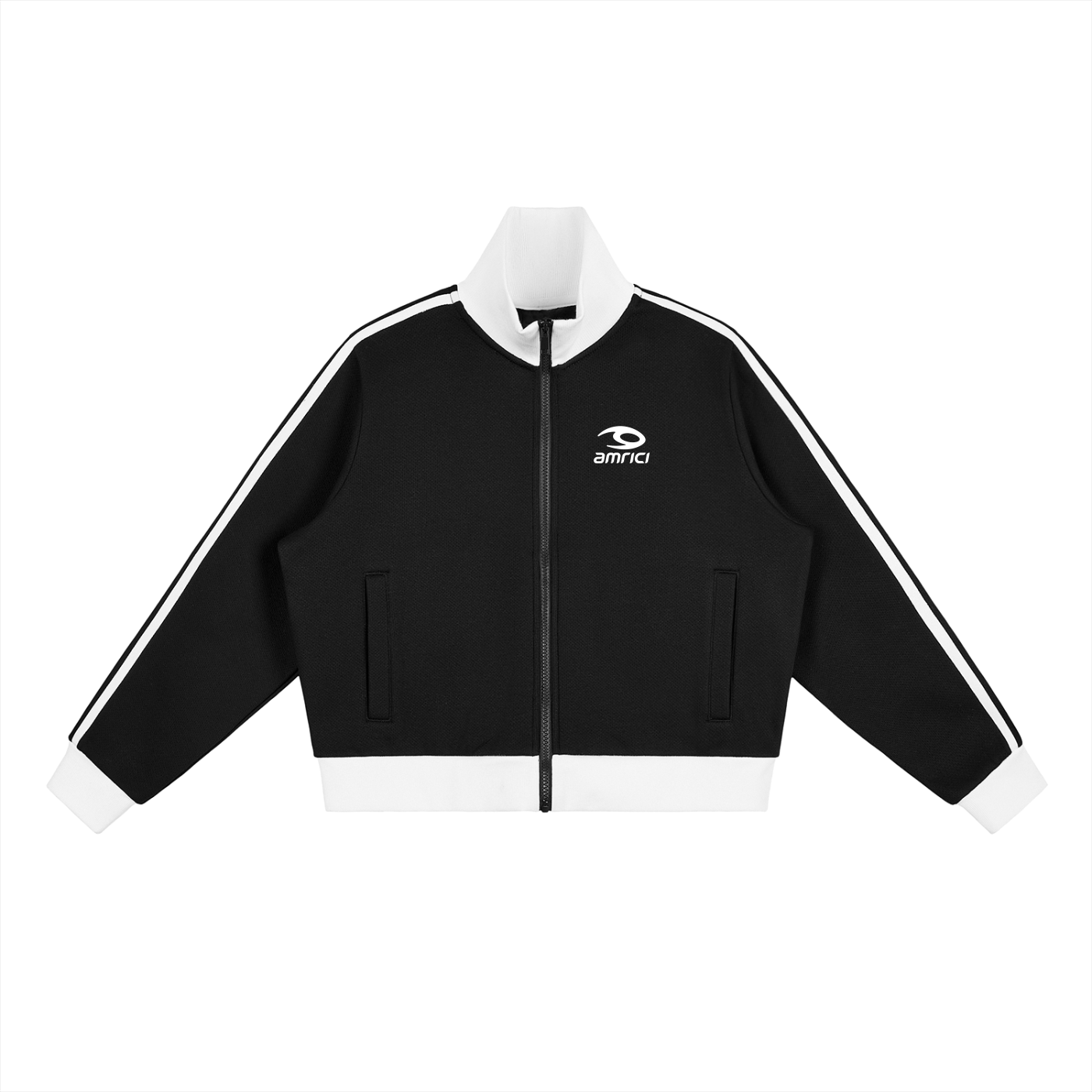 THE SPARK Unisex Side Stripe Fleece Cropped Track Jacket