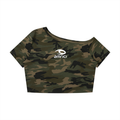 THE BLAST Women's Camo Off-Shoulder Crop T-Shirt