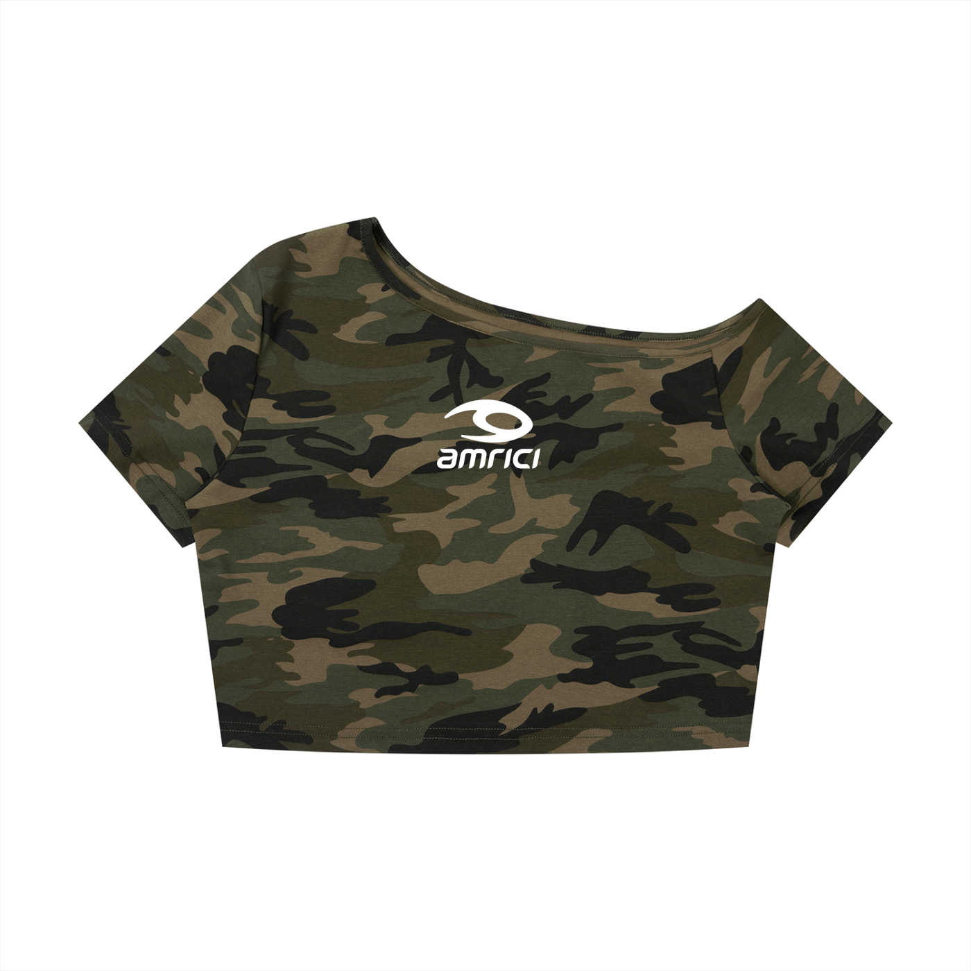 THE BLAST Women's Camo Off-Shoulder Crop T-Shirt