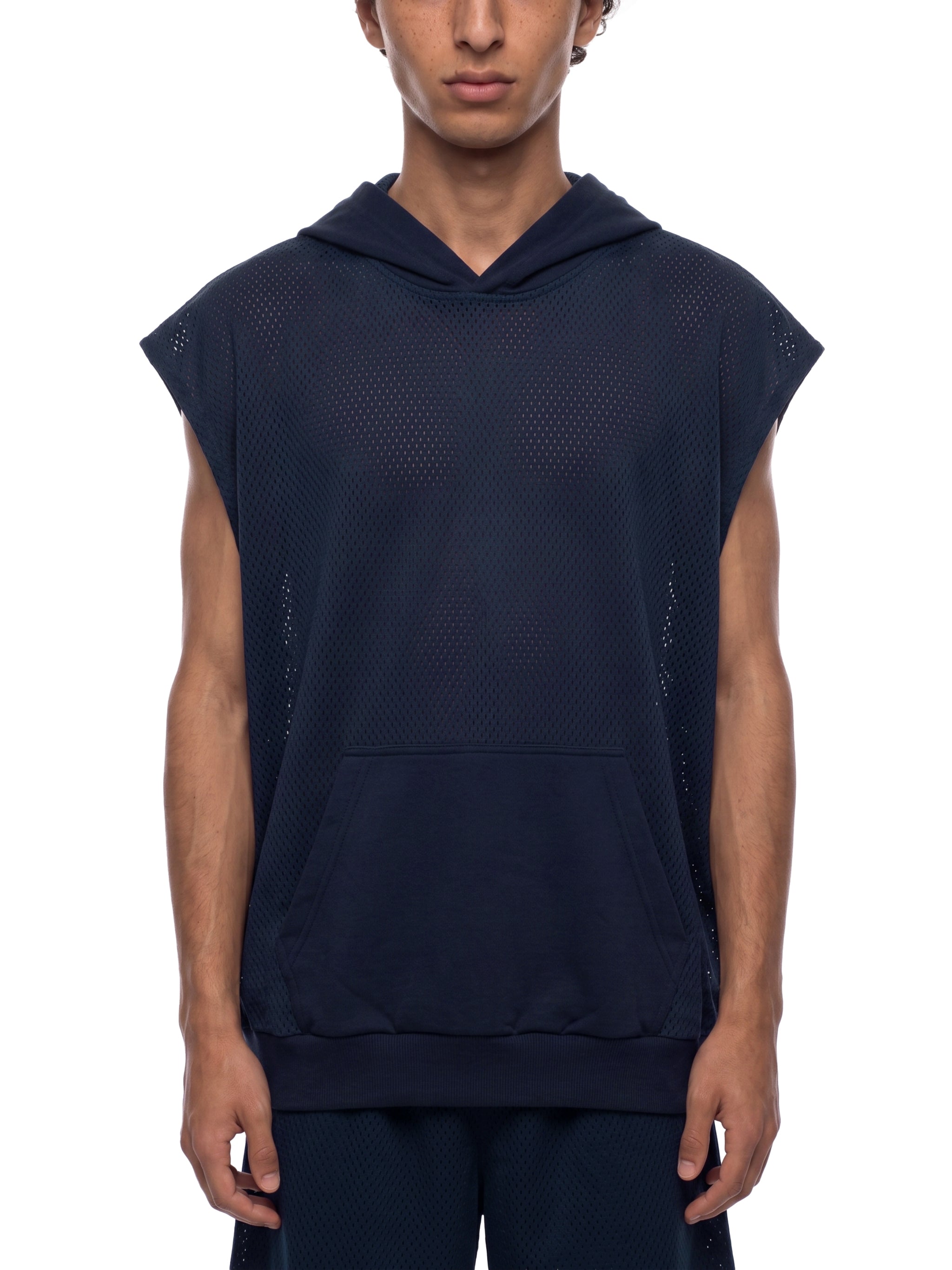 Unisex Panel Mesh Sleeveless Hoodie