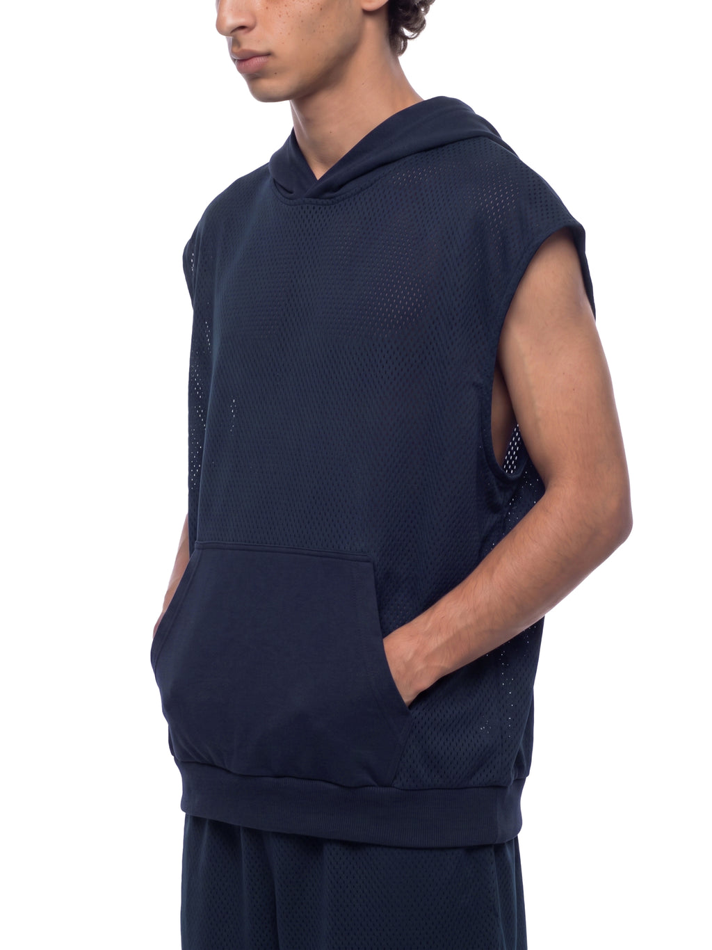 Unisex Panel Mesh Sleeveless Hoodie