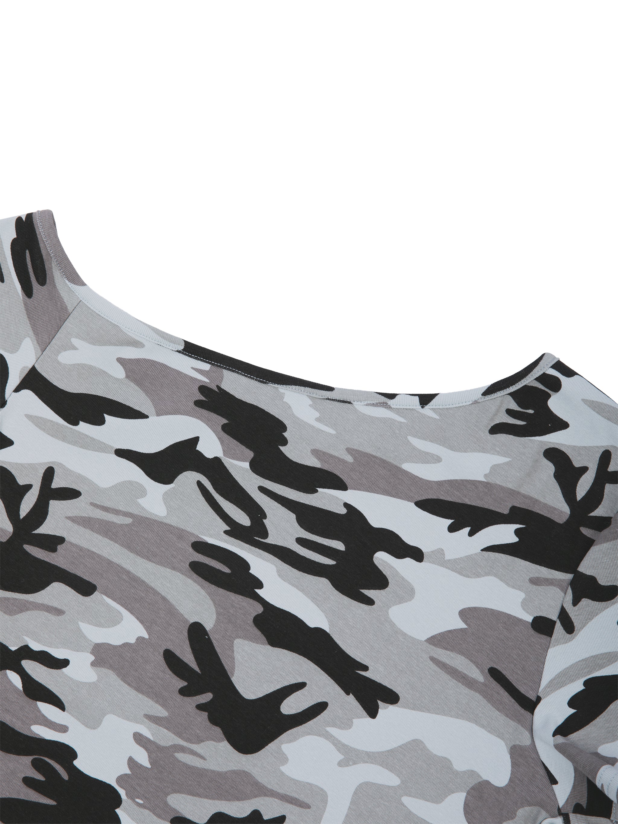 THE BLAST Women's Camo Off-Shoulder Crop T-Shirt